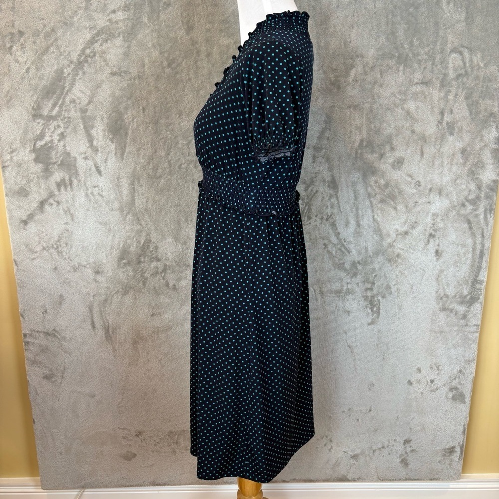 Enfocus Studio Navy Polka Dot Midi Ruffle Feminine Dress Wmn’s 8 - Picture 7 of 9